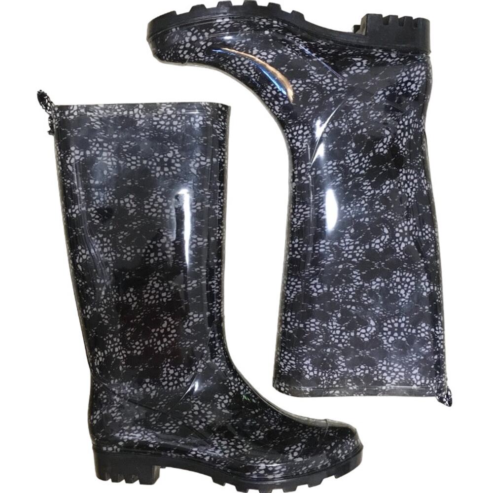 Capelli of New York Black Floral Rain Boots